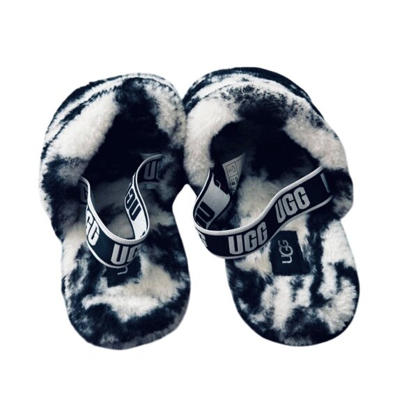 Ugg Womens Fluff Yeah Slide Slippers Black & White Tie-Dye Size 5 - Picture 8 of 10